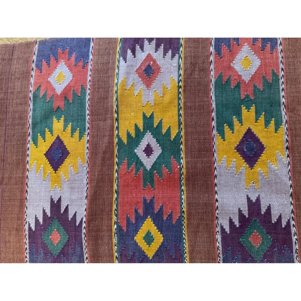 Vintage Southwestern Kilim Table Runner Handwoven Geometric Fringed Textile 57in
